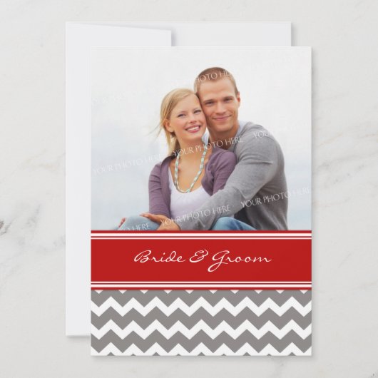 Invitations Chevron rouge gris de mariage de photo (Devant)
