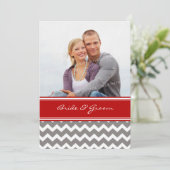 Invitations Chevron rouge gris de mariage de photo (Debout devant)