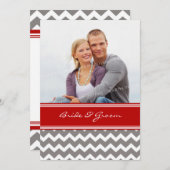 Invitations Chevron rouge gris de mariage de photo (Devant / Derrière)