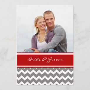 Invitations Chevron rouge gris de mariage de photo