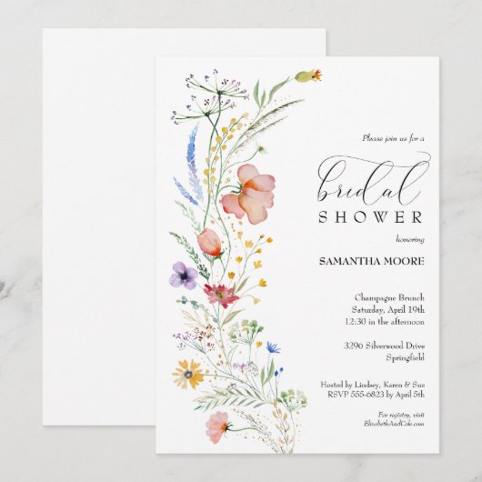 Invitations chic Fleurs sauvages de douche nuptial (Devant / Derrière)