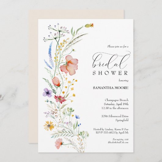 Invitations chic Fleurs sauvages de douche nuptial (Devant / Derrière)