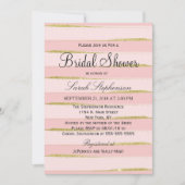 Invitations Chic Gold Rose Stripes Douche nuptiale (Devant)