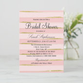 Invitations Chic Gold Rose Stripes Douche nuptiale (Debout devant)