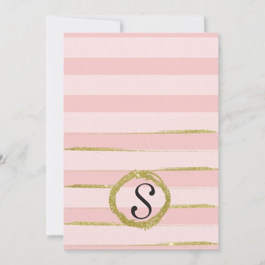 Invitations Chic Gold Rose Stripes Douche nuptiale (Dos)