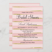 Invitations Chic Gold Rose Stripes Douche nuptiale (Devant / Derrière)