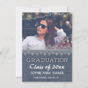 Invitations Chic Photo Graduation Old Denim Lace
