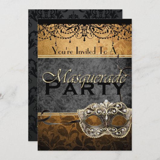 Invitations chics de mascarade de brun de cru (Devant / Derrière)