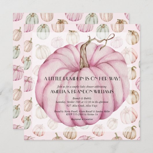 Invitations citrouille Baby Girl Douche (Devant / Derrière)