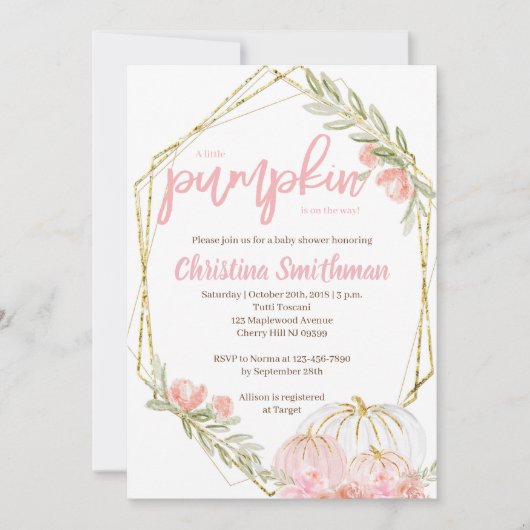 Invitations Citrouille De Douche Bébée Pour Une Fi (Devant)