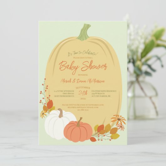 Invitations Citrouilles d'automne de douche bébé (Debout devant)