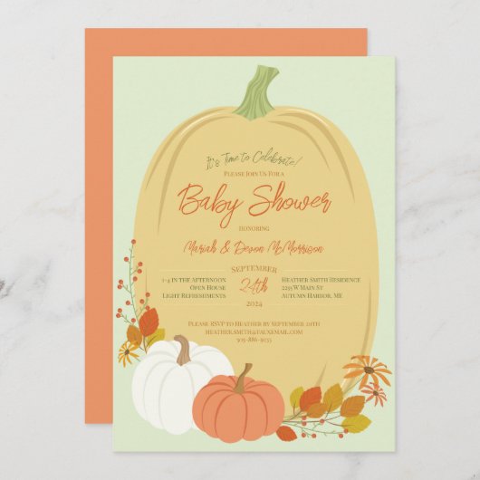 Invitations Citrouilles d'automne de douche bébé (Devant / Derrière)