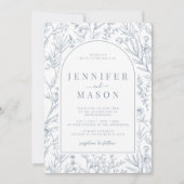 Invitations classiques à mariage bleu poussiéreux (Devant)
