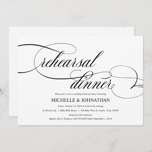 Invitations classiques de la répétition de mariage (Devant / Derrière)