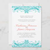 Invitations classiques de mariage turquoise et cor (Devant)