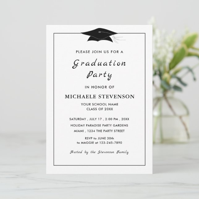 Invitations classiques Noir Blanc Grad - vos coule (Debout devant)