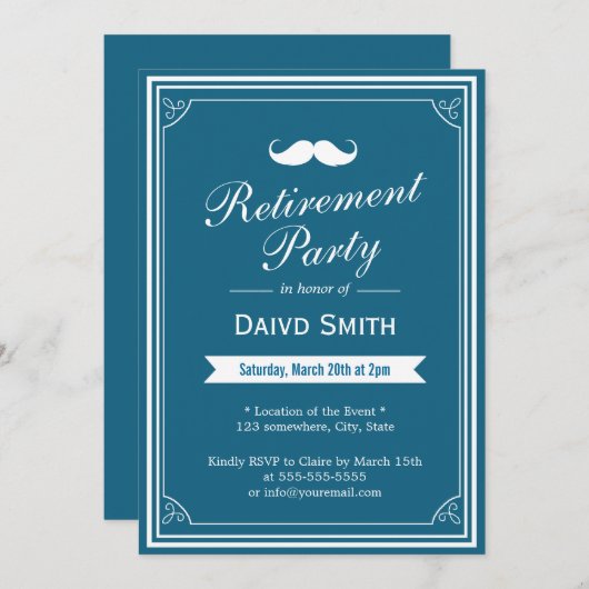 Invitations Classy Blue Green Retraite Party (Devant / Derrière)