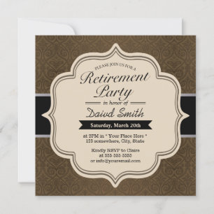 Invitations Classy Brown Damask Retraite Party
