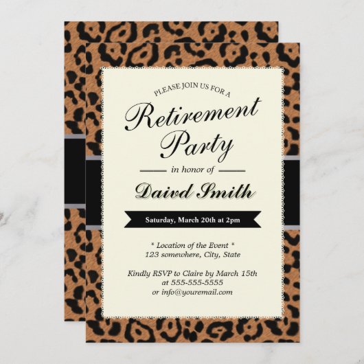 Invitations Classy Empreinte de léopard Retraite P (Devant / Derrière)