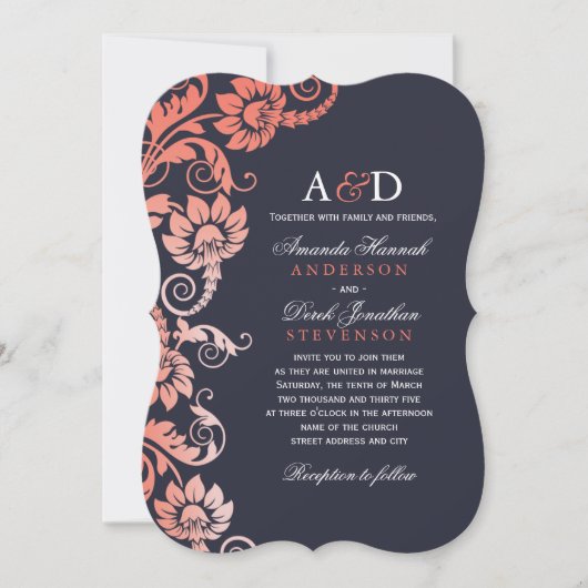 Invitations Classy Ombre Coral et Blue Wedding (Devant)