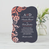 Invitations Classy Ombre Coral et Blue Wedding (Debout devant)