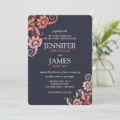Invitations Classy Ombre Coral et Blue Wedding (Debout devant)