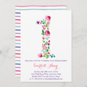 invitations colorées 1er anniversaire, violet rose
