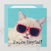 Invitations Cool de la fête du chat Aqua Blue (Devant / Derrière)