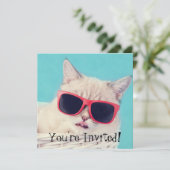Invitations Cool de la fête du chat Aqua Blue (Debout devant)