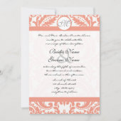 Invitations Coral & Grey Mariage damassé (Devant)