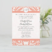 Invitations Coral & Grey Mariage damassé (Debout devant)