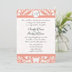 Invitations Coral & Grey Mariage damassé