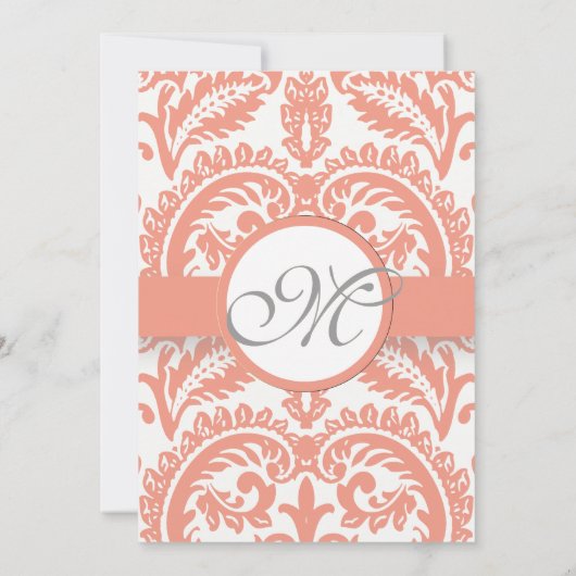 Invitations Coral & Grey Mariage damassé (Dos)