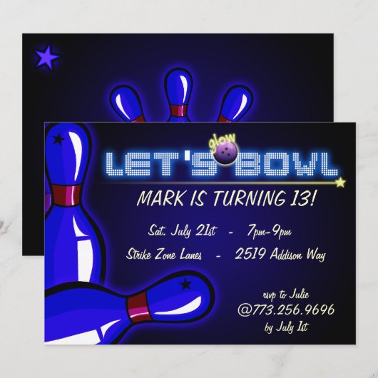 Invitations cosmiques de partie de bowling de (Devant / Derrière)