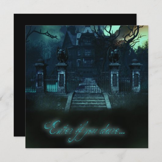 Invitations Créatives Halloween Maison Hantée Effr (Devant / Derrière)