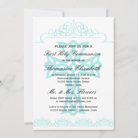 Invitations croisées Seafoam First Holy Communion (Devant)