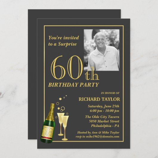 Invitations Customisées à la fête du 60e anniversa (Devant / Derrière)