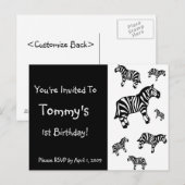 Invitations customisées à la fête Zèbre (Devant / Derrière)