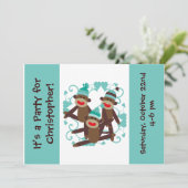 Invitations customisées Boy Sock Monkey 5x7 (Debout devant)