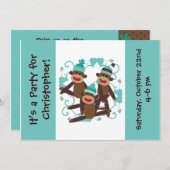 Invitations customisées Boy Sock Monkey 5x7 (Devant / Derrière)