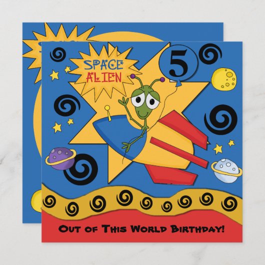 Invitations customisées d'anniversaire d'alien (Devant / Derrière)