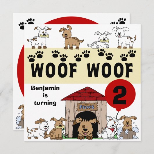 Invitations customisées d'anniversaire de chiot (Devant / Derrière)