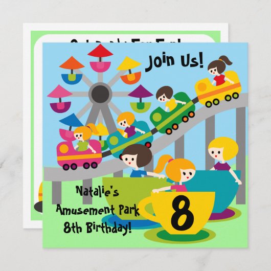 Invitations customisés d'anniversaire de parc (Devant / Derrière)