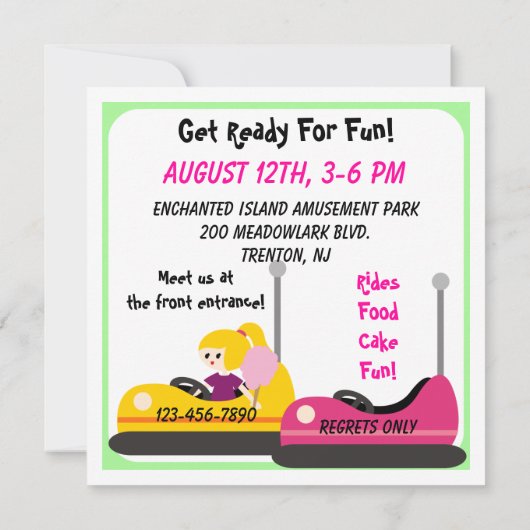 Invitations customisés d'anniversaire de parc (Dos)