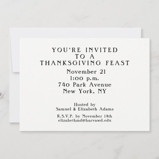 Invitations d'action de grâce (Dos)