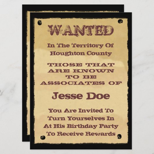 Invitations d'affiches Recherchées à la Western Th (Devant / Derrière)