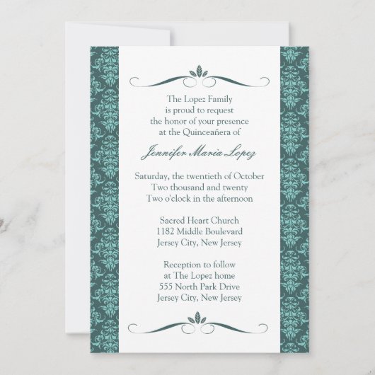 Invitations Damask Quinceanera (Devant)