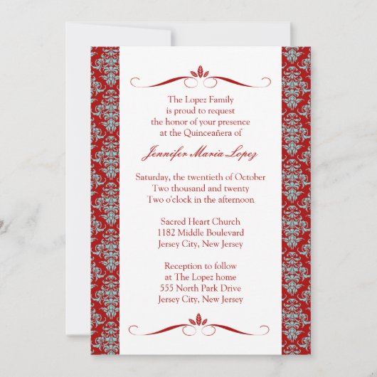 Invitations Damask Quinceanera (Devant)