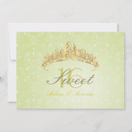 Invitations Damask Sweet 16/tiara/peridot vert (Devant)