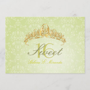 Invitations Damask Sweet 16/tiara/peridot vert